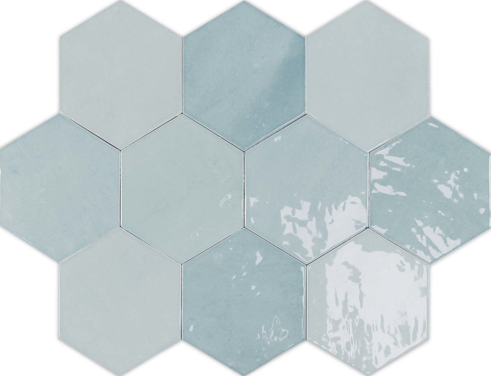 Zellige Hexa Aqua 4x5 Hexagon Field Tile Glossy
