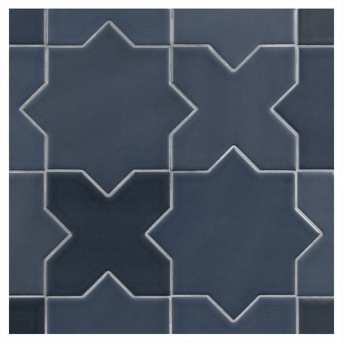 TrueTones Porcelain 16 Shades Of Twilight Blue Matte Crossing Star Pattern