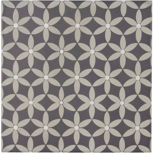 Encaustic Echoes Obsidian 8x8 Bloom Decorative Tile