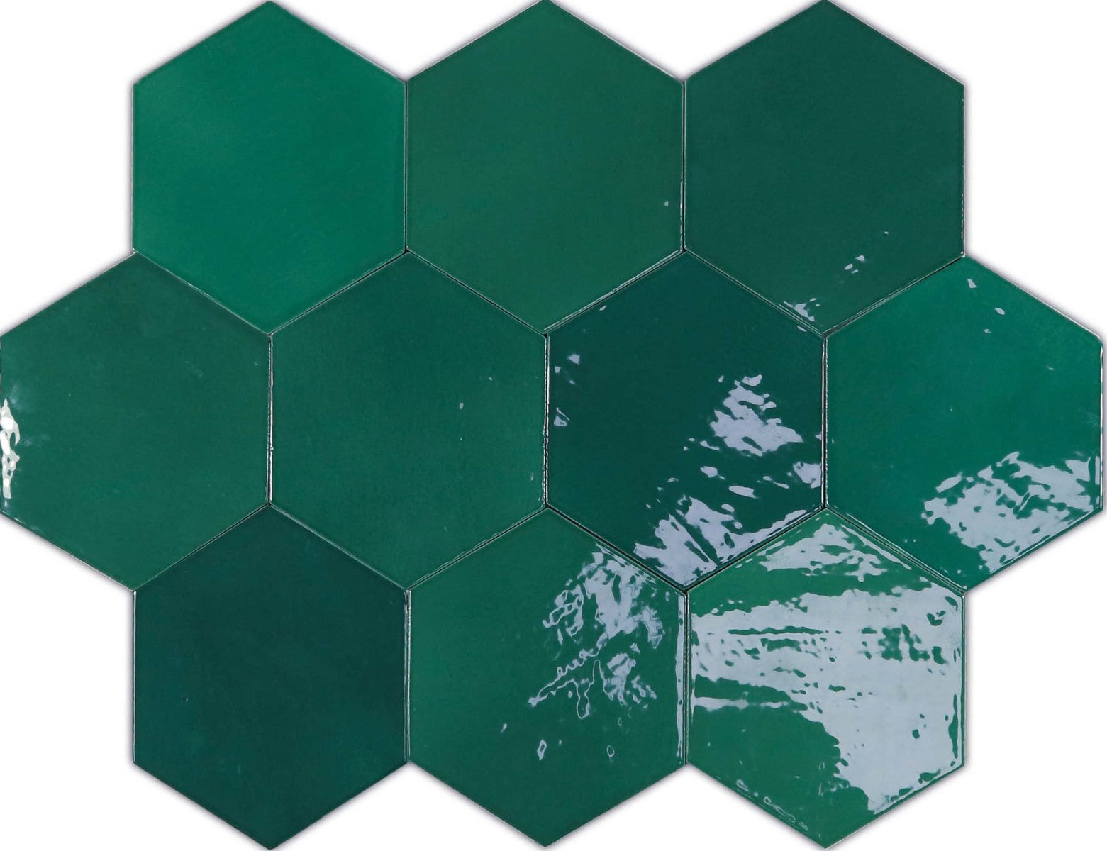 Zellige Hexa Emerald 4x5 Hexagon Field Tile Glossy